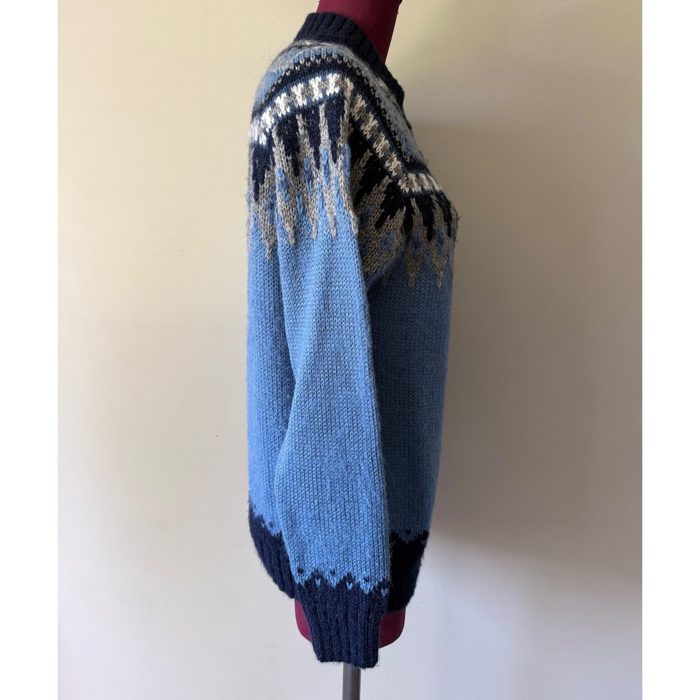 Alpaca Connection Cardigan Sweater Fair Isle Alpaca Blend Blue Medium - Picture 8 of 9